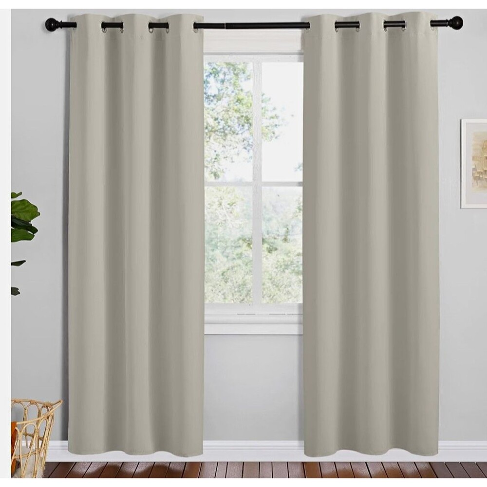 NICETOWN Natural Room Darkening Curtains for Kitchen 42" w x 78" L 2 Panels